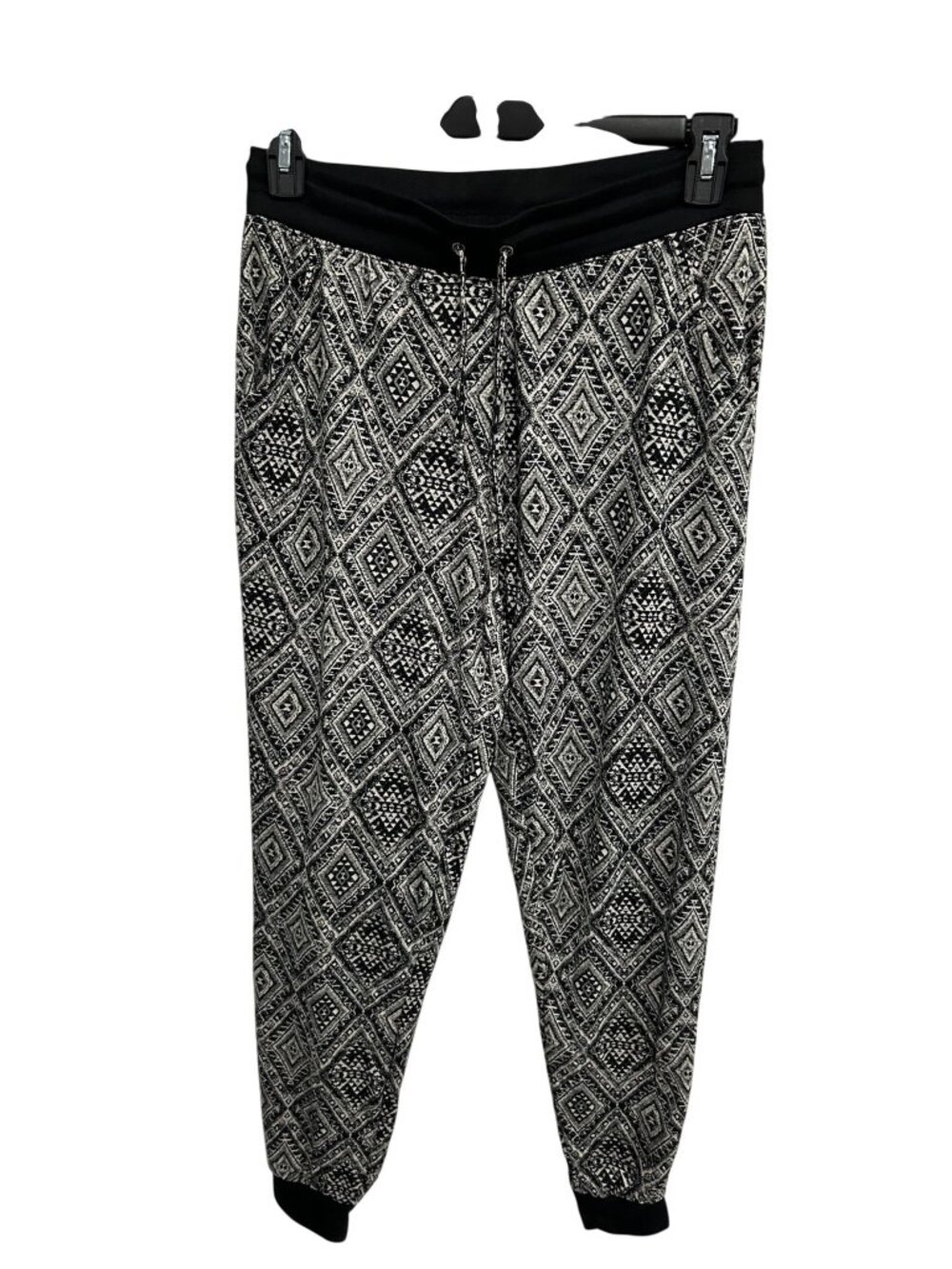 French Laundry Black White Geo Drawstring Jogger Pants Size L Eclectic Boho